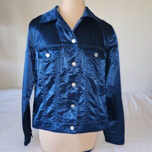 CHICOS Long Sleeve Jacket Midnight Blue Sheen Size 1 (M)
